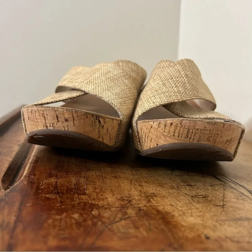 Chocolat Blu Melissa Cork Wedge Sandals Sand Cross Straps Women's 10